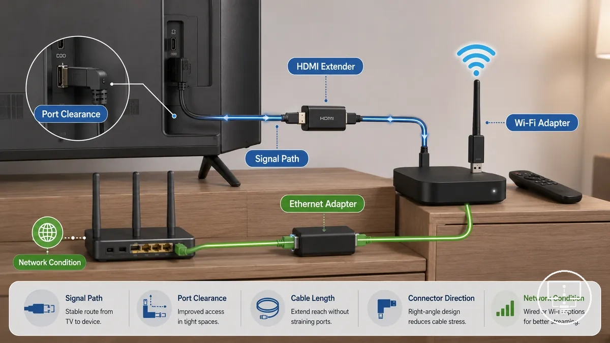 ملحقات التوصيل للبث التلفزيوني المستقر تظهر HDMI وEthernet والوصول إلى المنافذ