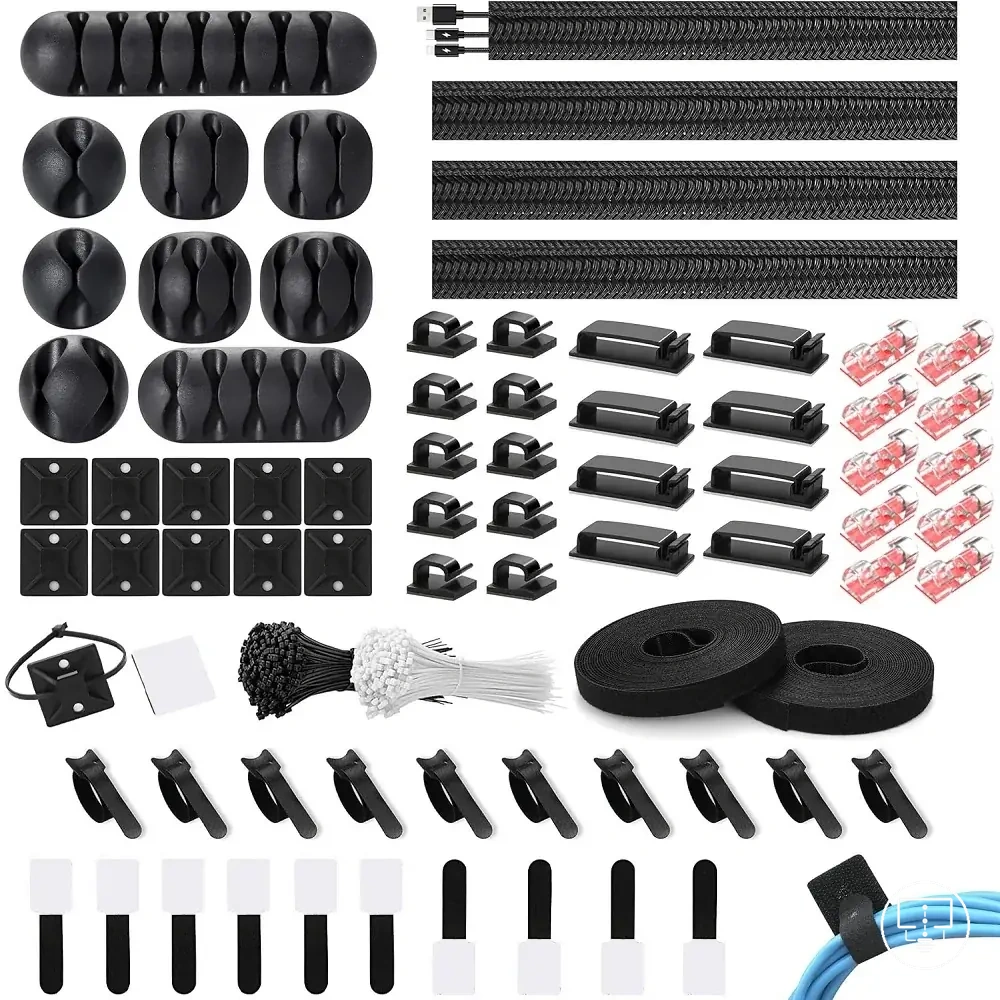 Kit organizador de cables con bridas, funda y clips adhesivos