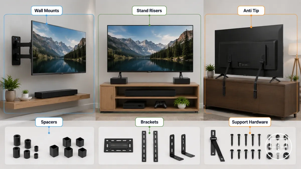 Comparación de soportes de pared, bases y accesorios de colocación