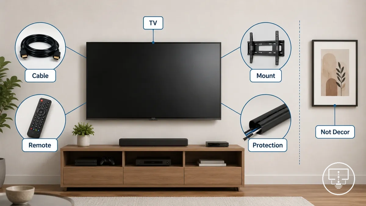 Accessoires pour installer une TV présentés séparément de la télévision