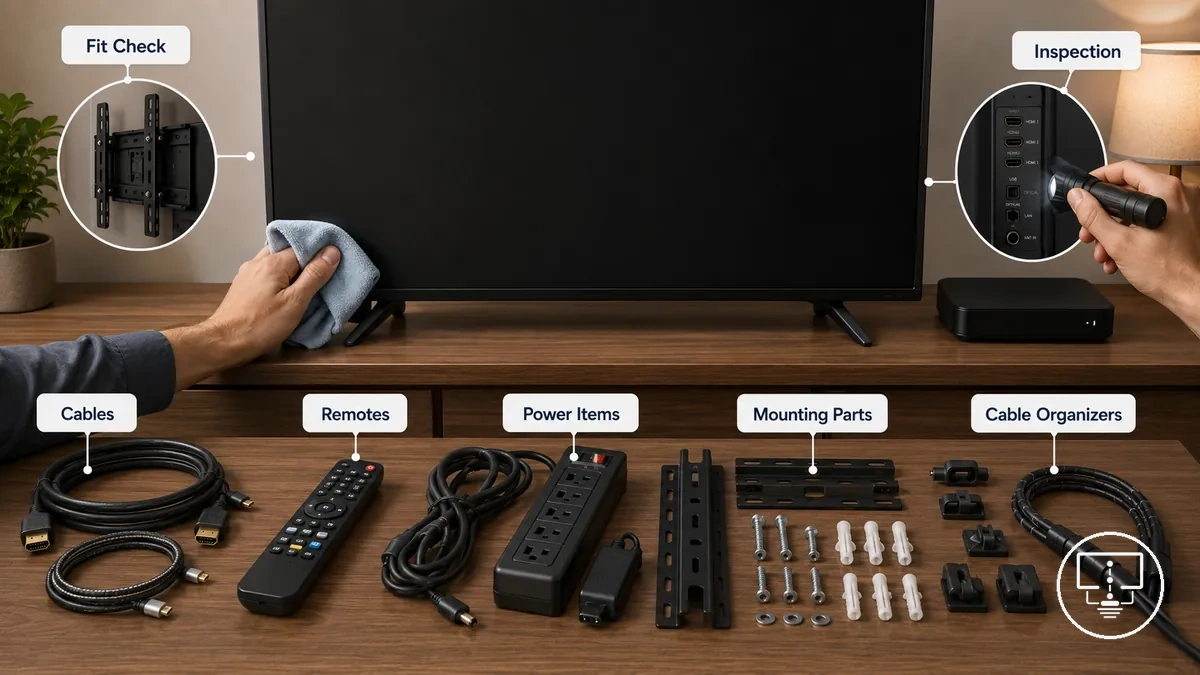 Accessoires d installation TV inspectés et entretenus près d un téléviseur
