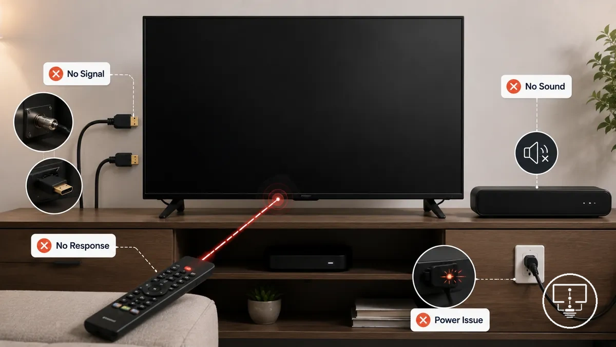 Catégories de symptômes courants liés aux accessoires dans une installation TV