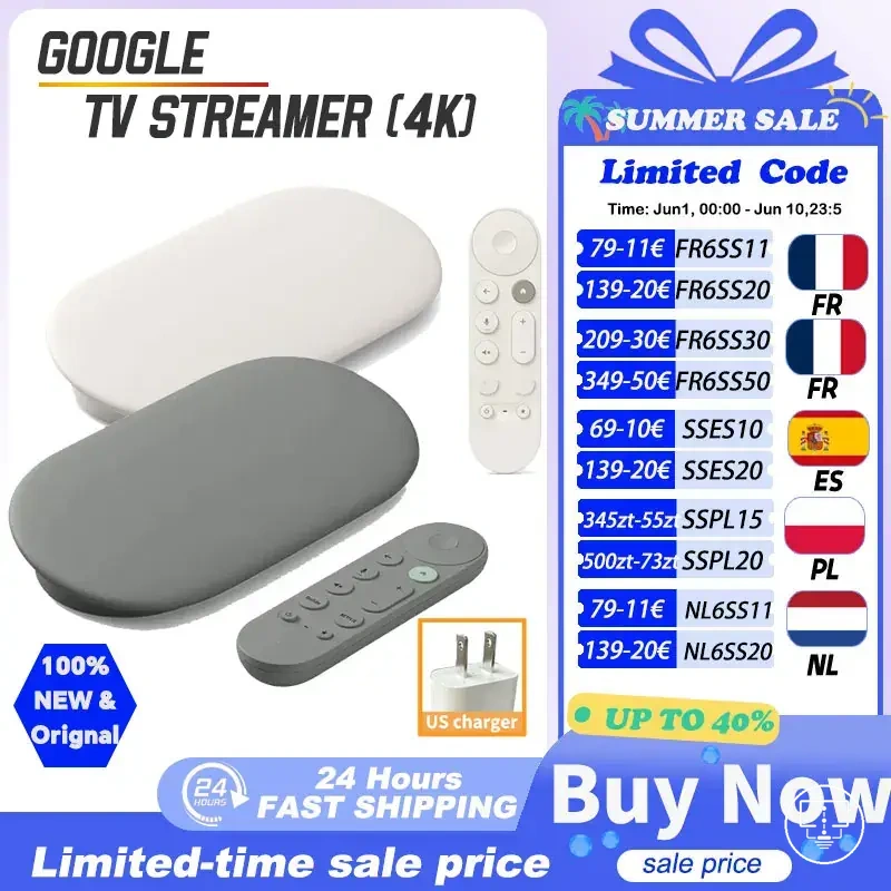 Dispositivo de streaming Google TV 4K com carregador